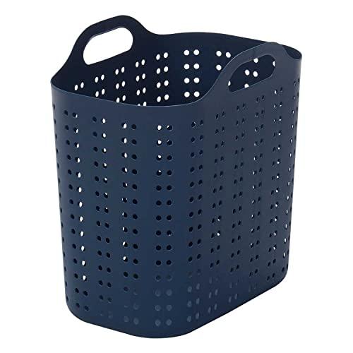 サンカ サンバッサ やわらか素材のソフトバスケット スリムなかたちですっきり収納 L ディープブルー ドット穴が小さく衣類が傷つきにくい 軽量 | 