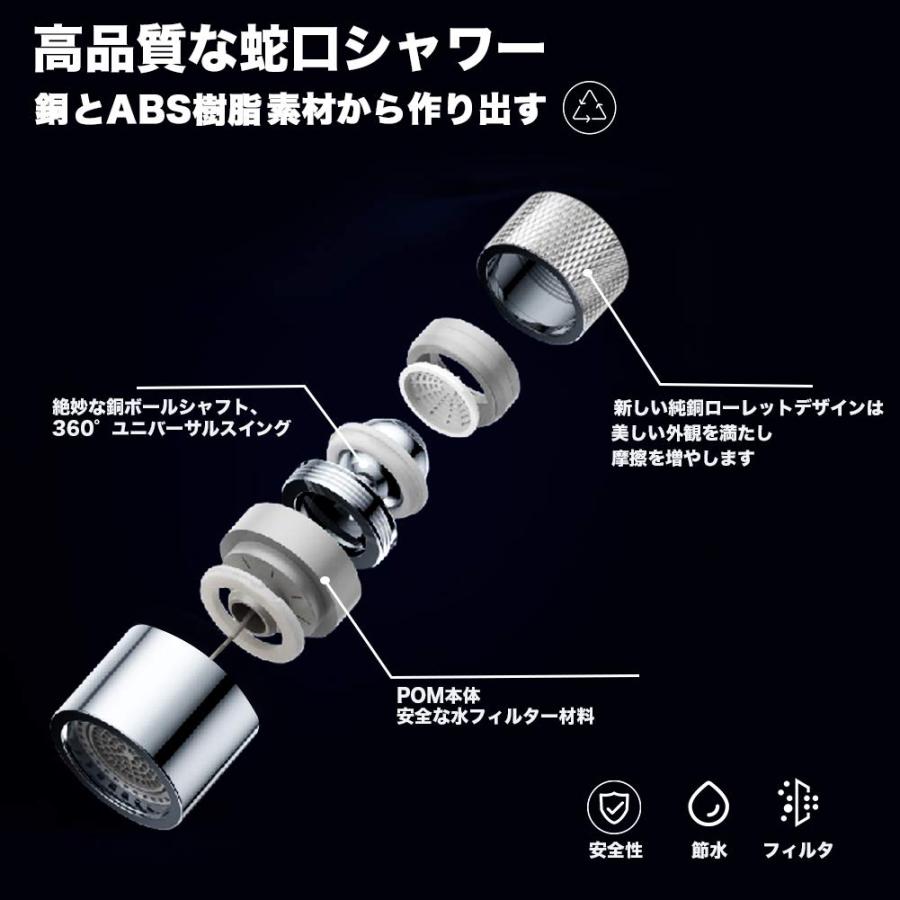 蛇口 シャワー 蛇口ノズル キッチン水栓蛇口 節水 水ハネを防ぐ 2種モード 360°回転できる ローレットデザイン 取り付けやすい 接続アダプ |  | 04