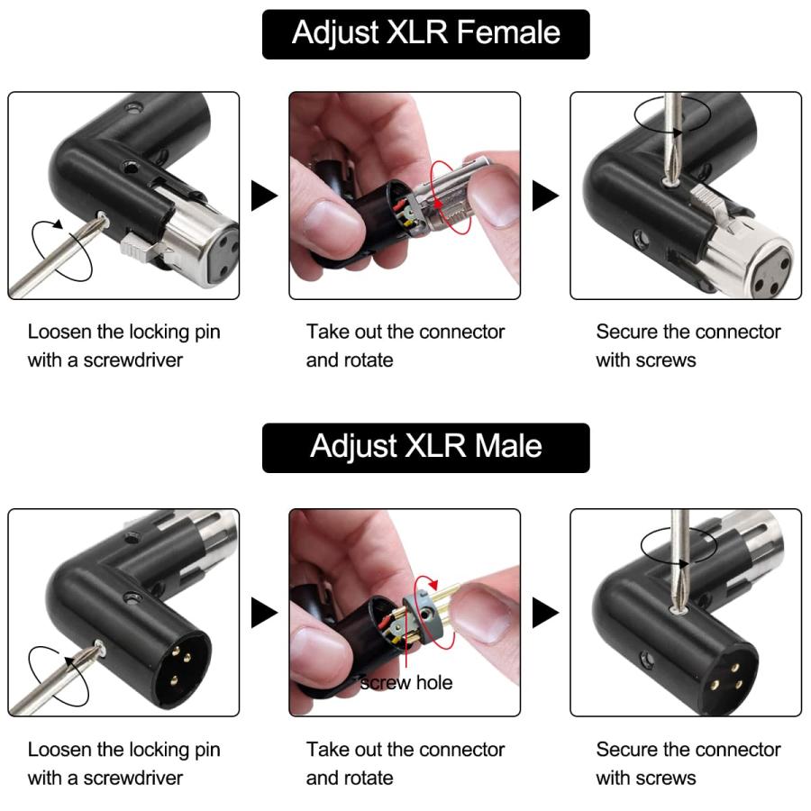 Xiatiaosann XLR アングル アダプター 3ピン デュアル オス メス