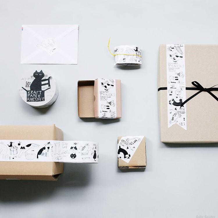 倉敷意匠 トラネコボンボン クラフト粘着テープ Cat 猫 ネコ クラフトテープ 紙テープ モノトーン 倉敷意匠計画室 イラスト 売れ筋 Ks St003 994 01