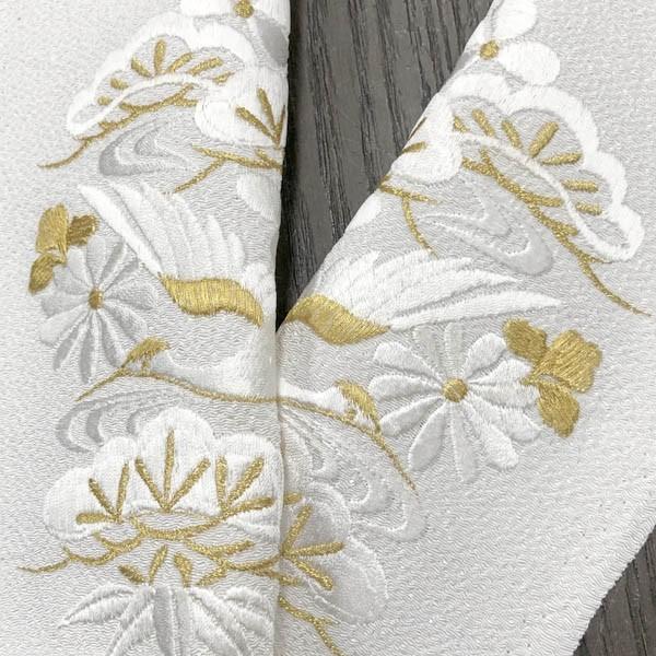 刺繍半衿 白地に鶴と松 留袖に 結婚式 送料無料 : みけねこ本舗