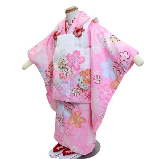 3歳 女の子 被布セット ピンク 草履付き 着物・襦袢・被布 6点