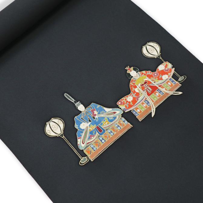 塩瀬九寸名古屋帯 おひな様 黒色 ひな祭り 春分 桃 節句 ぼんぼり お