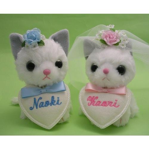 ウェルカムドール 猫　ペアハート名前刺繍入付き 白猫＆白猫 | 