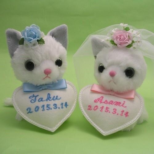 ウェルカムドール 猫　ペアハート名前刺繍入付き 白猫＆白猫 |  | 02