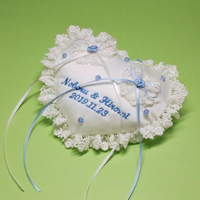 リングピロー 刺繍 完成品 サムシングブルー 名前 日付入り　キララ |  | 03