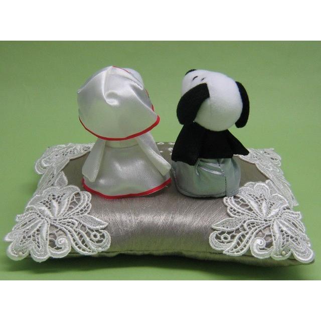 新郎新婦和装人形BIGサイズとリングピロー SNOOPY リングピロー和風 刺繍 完成品 スヌーピー付き 名前日