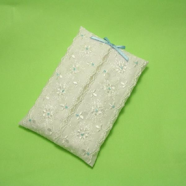 結婚式 ポケットティッシュケースE エンブロイダリ−レース ブルービーズ リボン付き | 