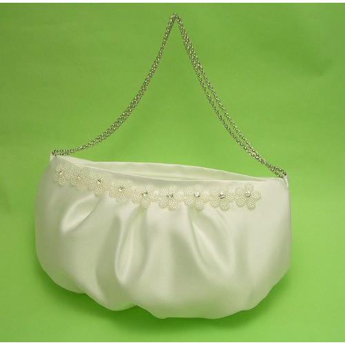 結婚式 バッグ ドレスポーチＮｅｗ　花ブレード付き　完成品　白無地ハンカチ ティュシュ付き | 