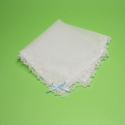 ウェディング ブライダル 結婚式 ハンカチ 白 綿 100% 花型レース ブルーリボン付き |  | 05