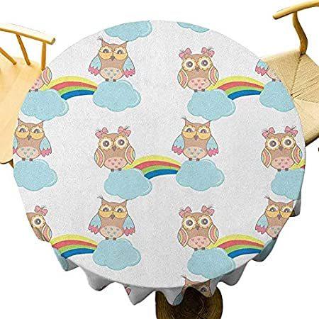 満点の Round Inch 55 - Tablecloth Owls Table Clou［並輸51］ on Owls Pattern Multicolor Cloth ビーチパラソル
