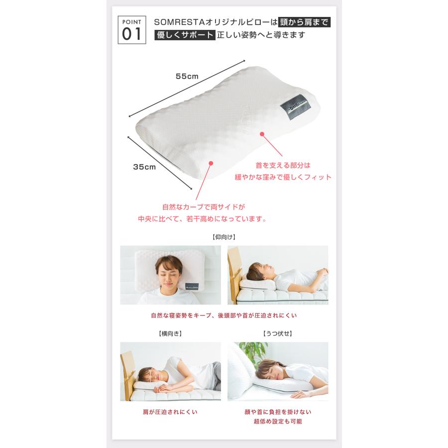 【期間中30%OFF +P5倍！】 SOMRESTA オリジナル ピロー L（高め） 枕 まくら 高反発 高め 高さ調整 抗菌 防臭 洗える 横向き うつ伏せ 仰向け 肩こり 送料無料