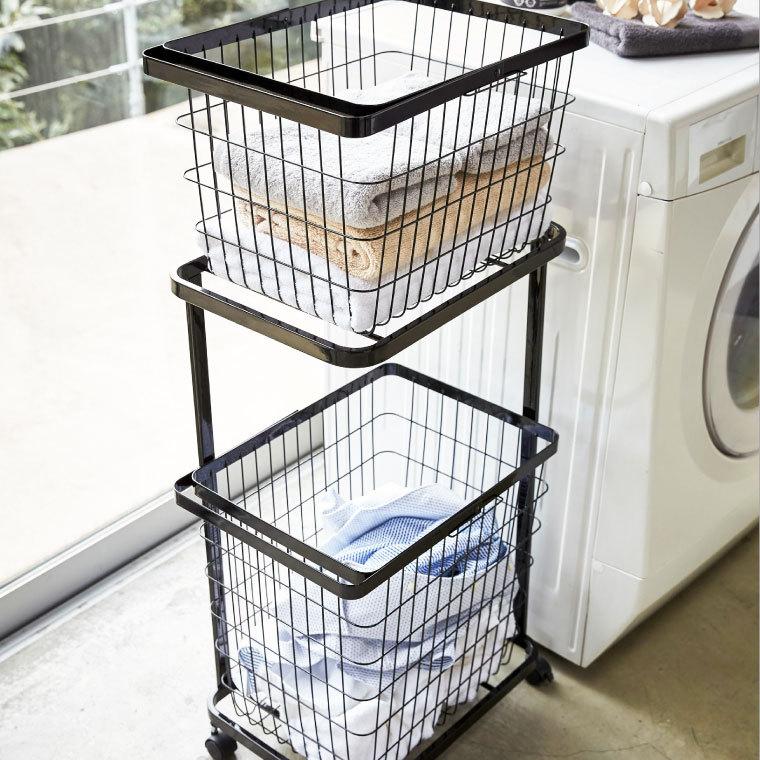 高評価！山崎実業 tower ランドリーワゴン＋バスケット 3352 ブラック