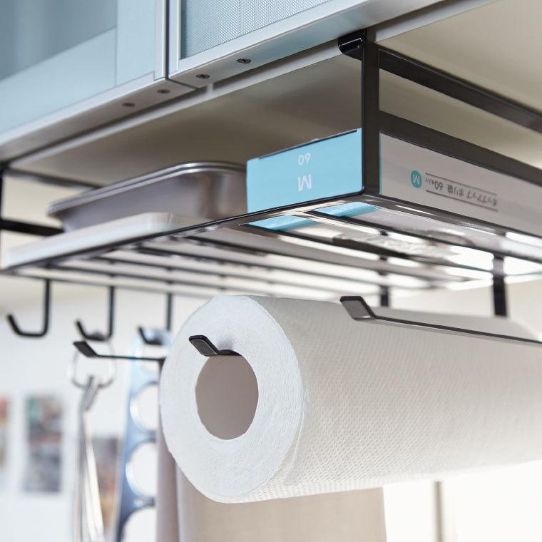 山崎実業 Tower 戸棚下多機能ラック ホワイト ブラック ふきん掛け 吊り下げ キッチン収納 タオルハンガー 送料無料 訳あり キッチンペーパーホルダー タワー