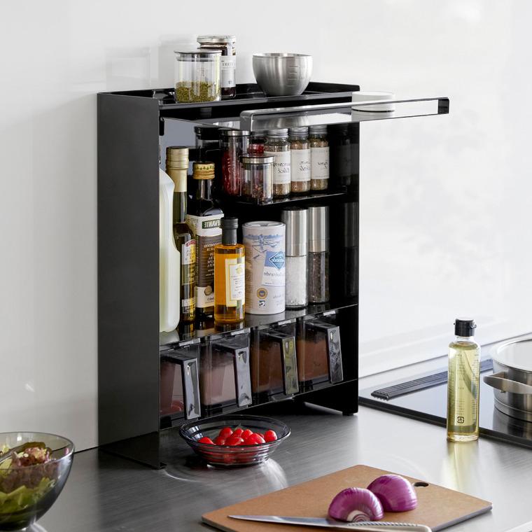 tower 山崎実業 前が開く 隠せる調味料ラック タワー キッチン 公式