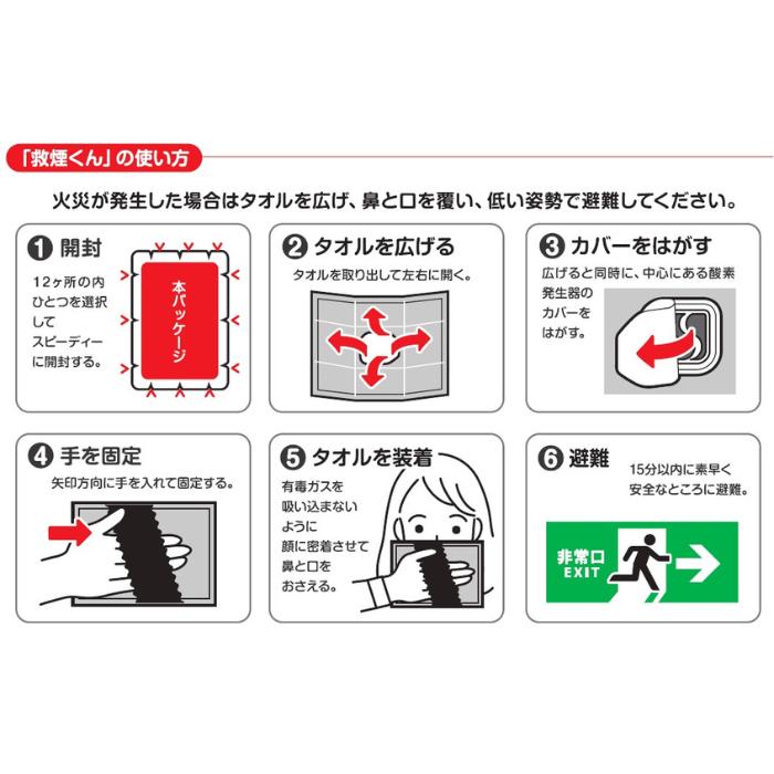 【アウトレット大特価】【使用期限：2027年8月】救煙くん（火災避難用救命タオル） 煙から身を守る避難用タオル |  | 07