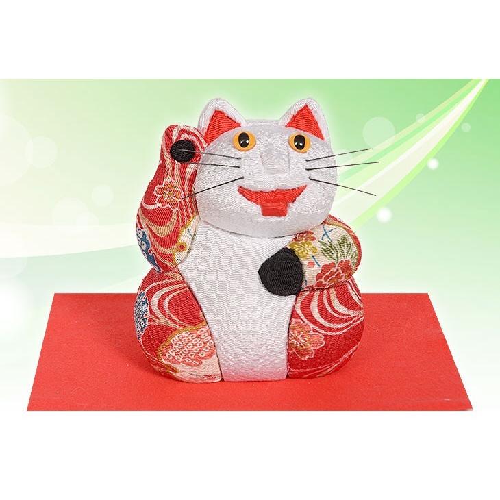 木目込み人形 No.1046-A 【おどけ猫・白赤】 完成品 贈り物 ギフトに
