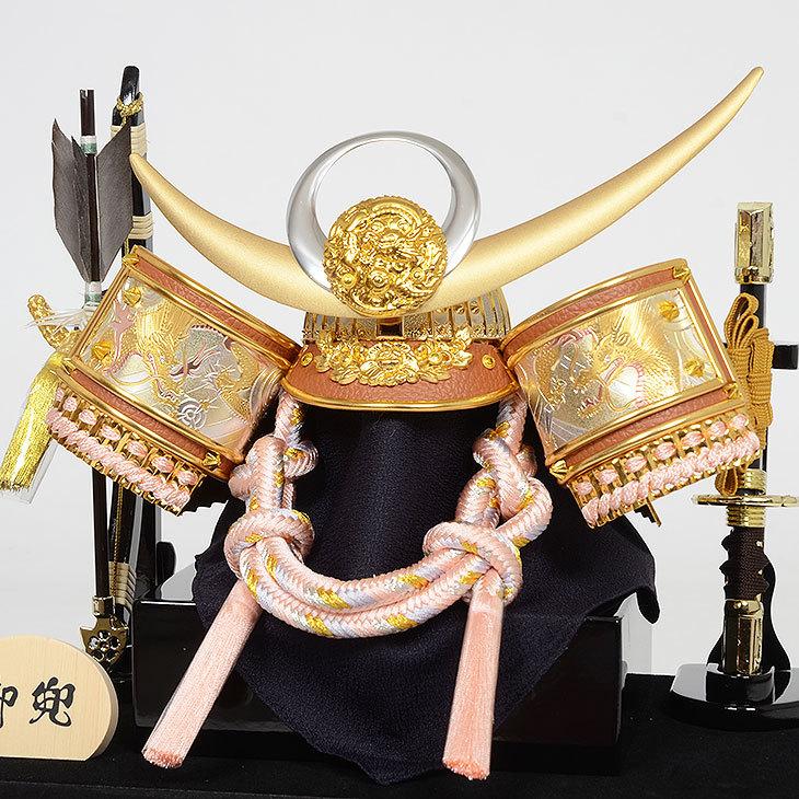 No.505-205 五月人形 8号 彫金 上杉謙信 木目 茶塗 アクリル ケース 