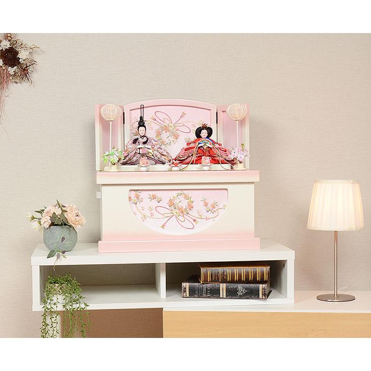 雛人形 コンパクト 収納 No.301-125 【さくら】 芥子サイズ 親王飾り ホワイトピンク塗 素敵な
