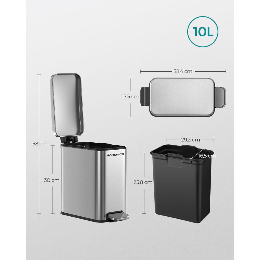 ゴミ箱 スリム 幅17cm 蓋付き 10L ペダル式 小さいダストボックス キッチン、リビング、洗面所隙間用 ステンレス製防水 内バケツ有り ゴミ箱 スリム 幅17cm 蓋付き 10L ペダル式 小さいダストボックス キッチン、リビング、洗面所隙間用 ステンレス製防水 内バケツ有り