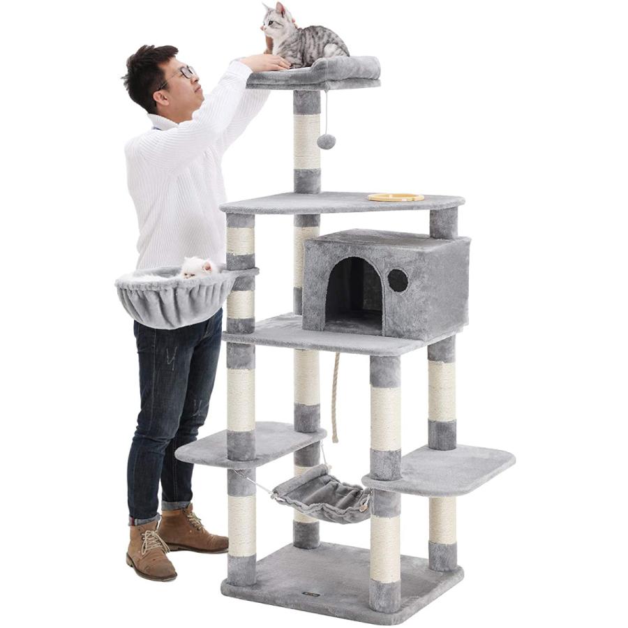 Feandrea キャットタワー巨大サイズ 大型猫 多頭飼い 食器付き 猫たわー太さ爪とぎ柱 Npct99w Npct99w Songmics Jp 通販 Yahoo ショッピング