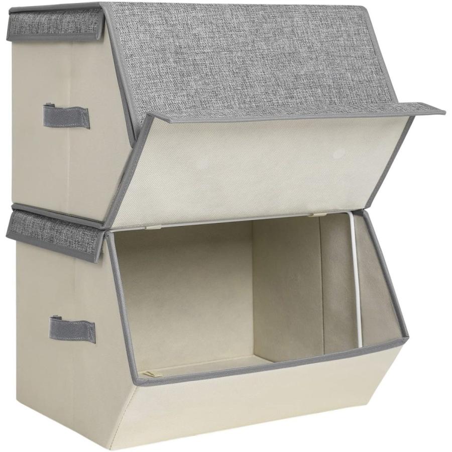 Songmics 収納ボックス スタッキングボックス 2個セット 積み重ね 折りたたみ 前開き 取っ手付き おもちゃ箱 グレー 38 X 35 X 25cm Nrlb02ge Nrlb02 Songmics Jp 通販 Yahoo ショッピング