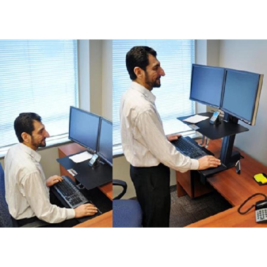 2 in 1 PC WorkFit-S Sit-Stand Workstation wWorksurface, Dual LCD Monitors, AluminumBlack｜sonicmarin｜02