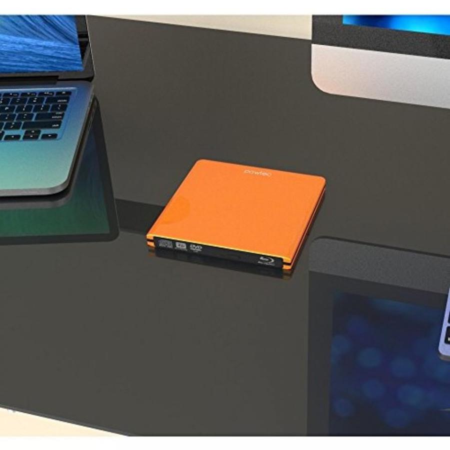 セール特価商品 外付け機器 Pawtec Signature Slim External USB 3.0 Aluminum 6X 3D Blu-Ray Combo Drive For PC Windows & Mac (Orange)