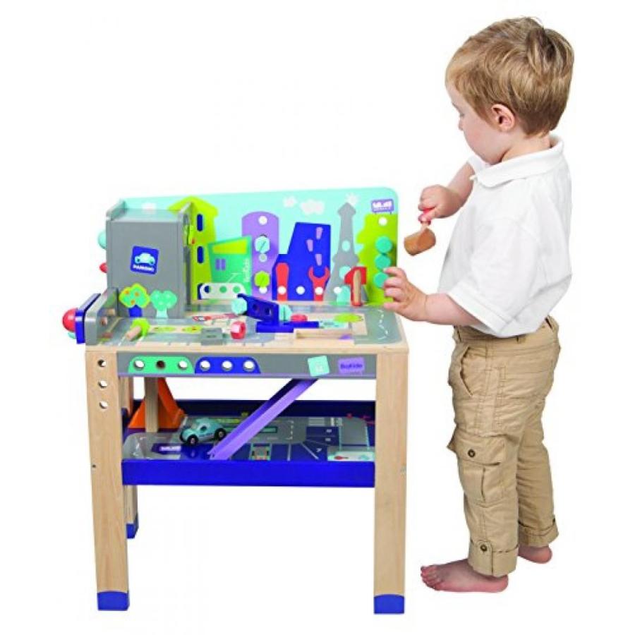 幼児用おもちゃ Boikido Wooden 2-in-1 Workbench Build & Drive Playset