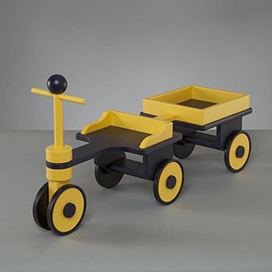 乗り物おもちゃ Kids Wooden Riding Toy, Wood Ride On Scooter, Personalizable - Blue and Yellow Scooter With Wagon