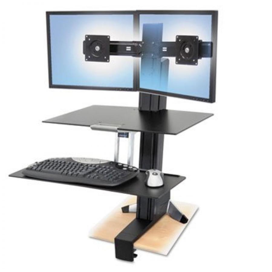 2 in 1 PC WorkFit-S Sit-Stand Workstation wWorksurface, Dual LCD Monitors, AluminumBlack｜sonicmarin