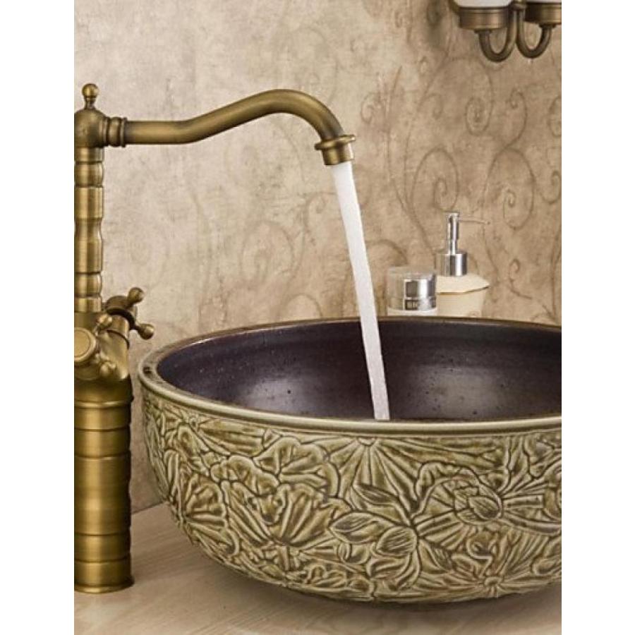 ミキサー Ling@ Basin mixer Bathroom Countertop Sink Faucet Dual Handles Basin Mixer Tap Antique Brass