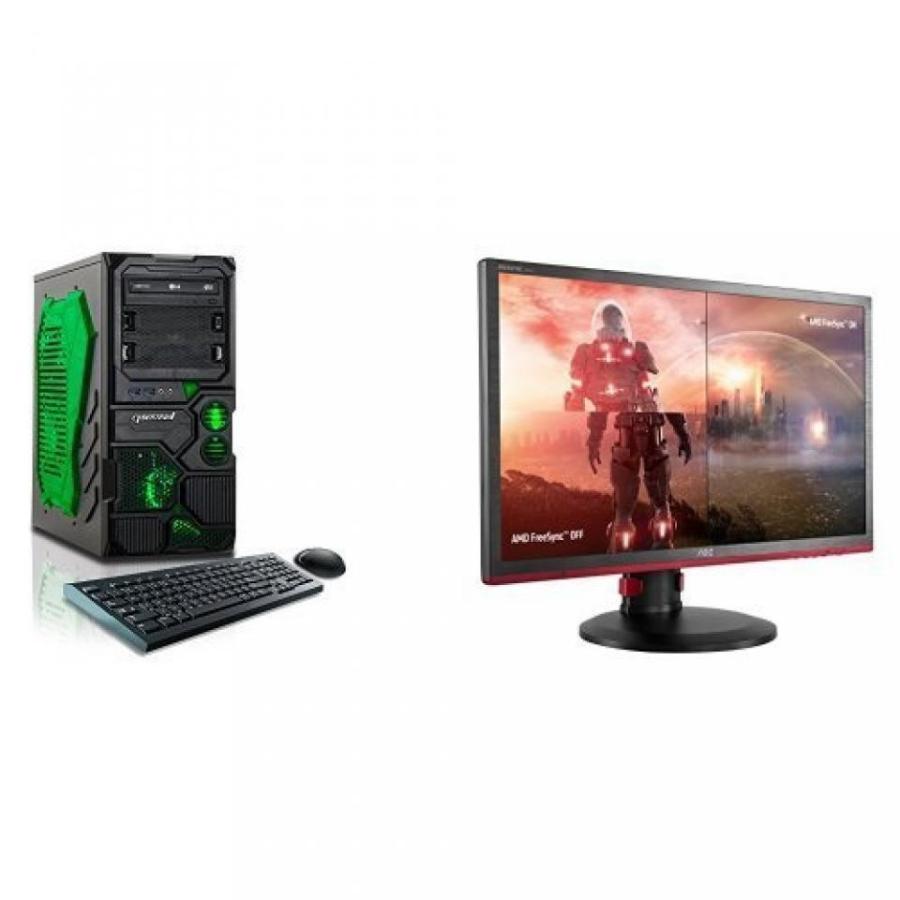 ゲーミングPC CybertronPC Borg-Q (Green) TGM4213E Gaming PC and AOC G2460PF 24" Free Sync Gaming Monitor Bundle｜sonicmarin
