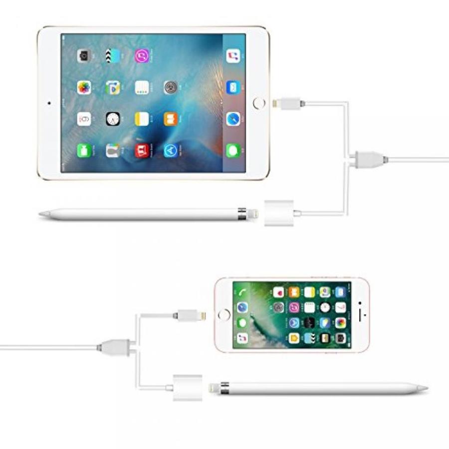 2 in 1 PC KeyEntre Apple iPad Pro Pencil Charging Cable [2-in-1 Function] also USB ChargerData Cable for iPhone and iPad (100CM, White)｜sonicmarin｜04