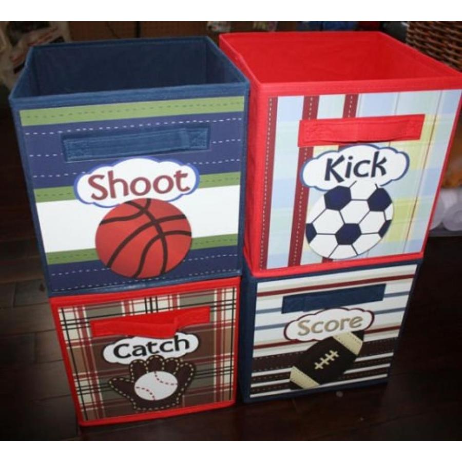 幼児用おもちゃ 4 Patterned Sports Basketball Soccer Football Baseball Fabric Bins Boy's Bedroom Baby Nursery Organizer for Toys or Clothing 4FB006｜sonicmarin