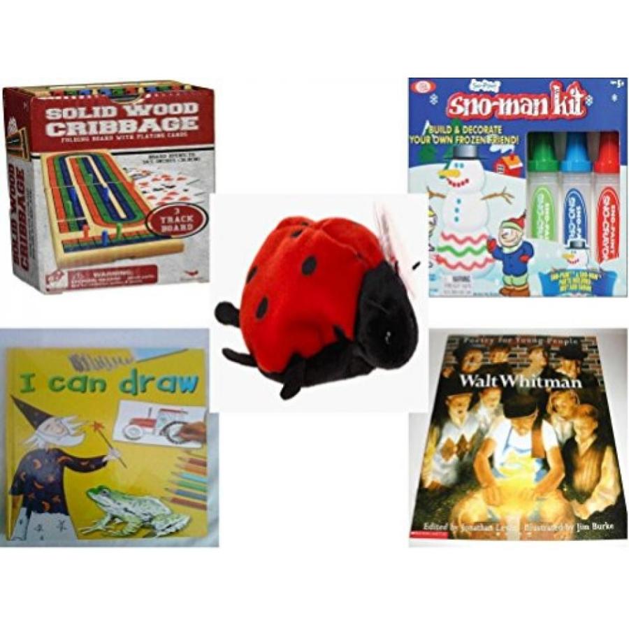 幼児用おもちゃ Children's Gift Bundle - Ages 6-12 [5 Piece] - Solid Wood Folding Cribbage Set Game - Sno Paint Snowman Kit Toy - TY Beanie Baby｜sonicmarin