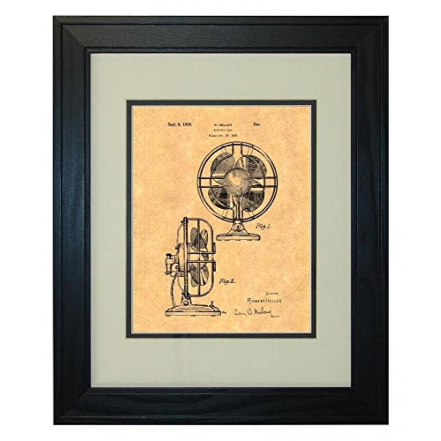 電子ファン Design For An Electric Fan Patent Art Print in a Solid Pine Wood Frame with a Double Mat