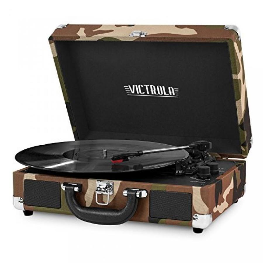 ブルートゥースヘッドホン Victrola Vintage 3-Speed Bluetooth Suitcase Turntable with Speakers, Camo