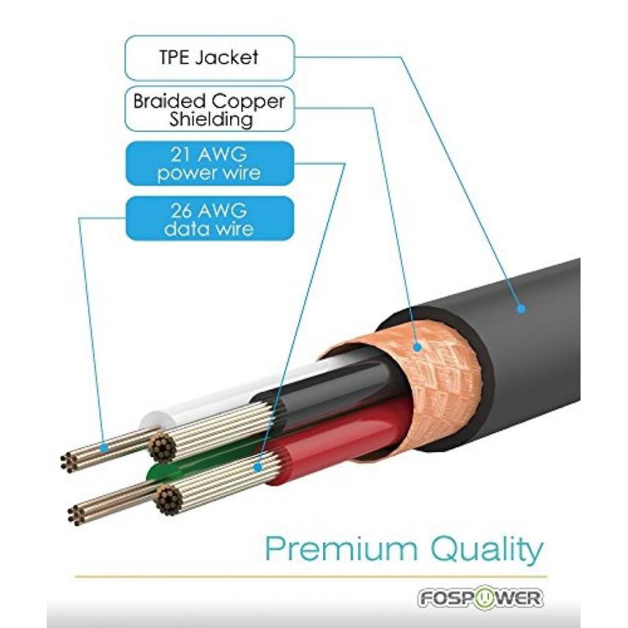 超目玉 期間限定 2 in 1 PC FosPower Micro USB to USB 2.0 Cable - [TPE Jacket & Housing | Braided Copper Shielding] High Speed Charge & Sync Data Cable