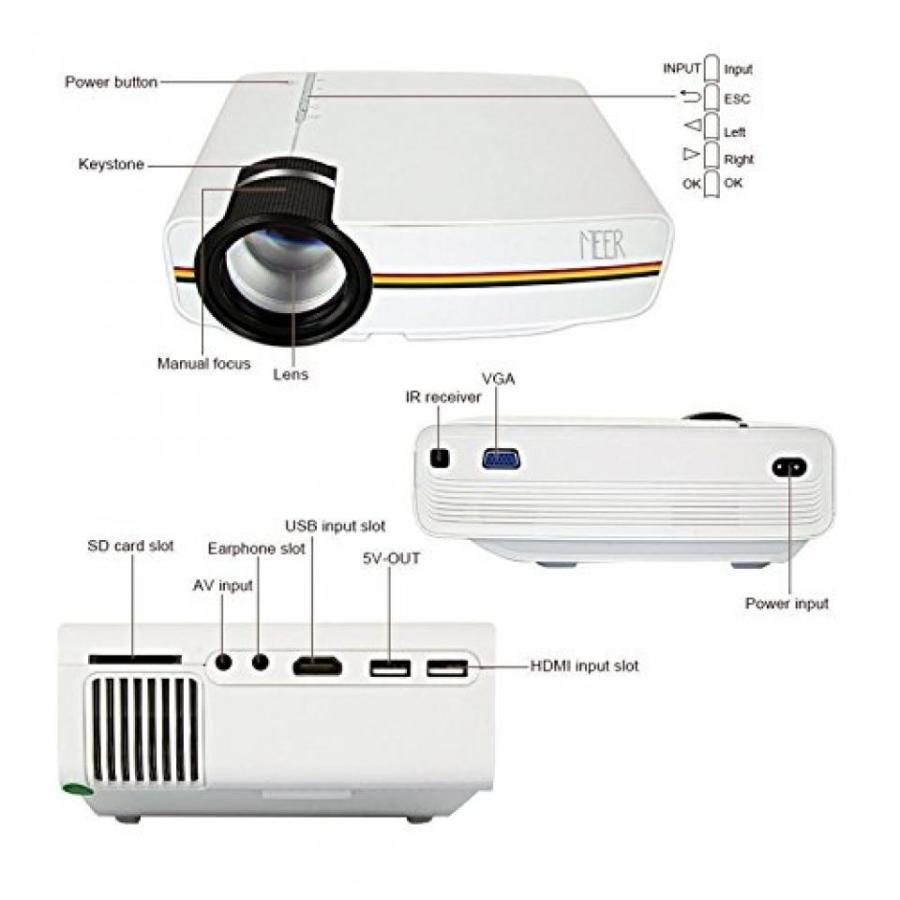 プロジェクター Meer 1200 Lumens 130 inch LED 1080P Supported Projector with VGA, AV, HDMI, USB, SD Card Slot and Built-in Speaker for Home Theater｜sonicmarin｜03