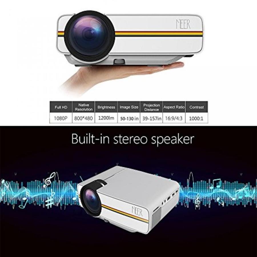 プロジェクター Meer 1200 Lumens 130 inch LED 1080P Supported Projector with VGA, AV, HDMI, USB, SD Card Slot and Built-in Speaker for Home Theater｜sonicmarin｜05