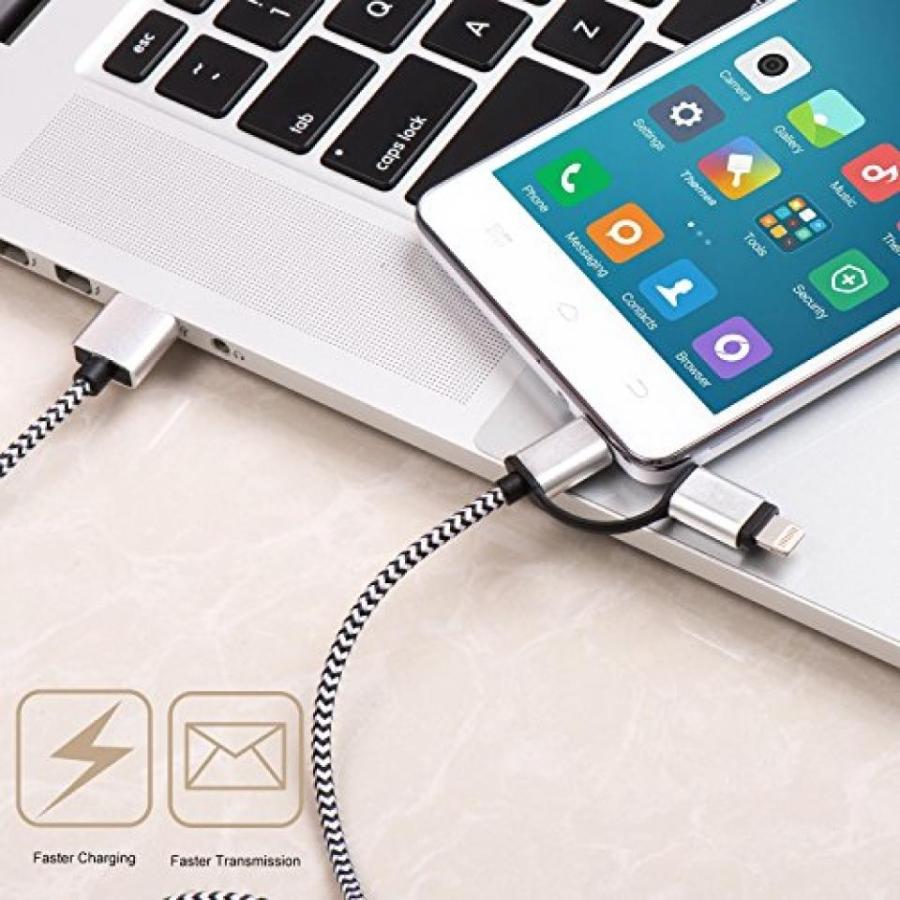 ペア 2 in 1 PC Sundix 2in1 Braided Lightning to USB Cable cords with Aluminum Connector