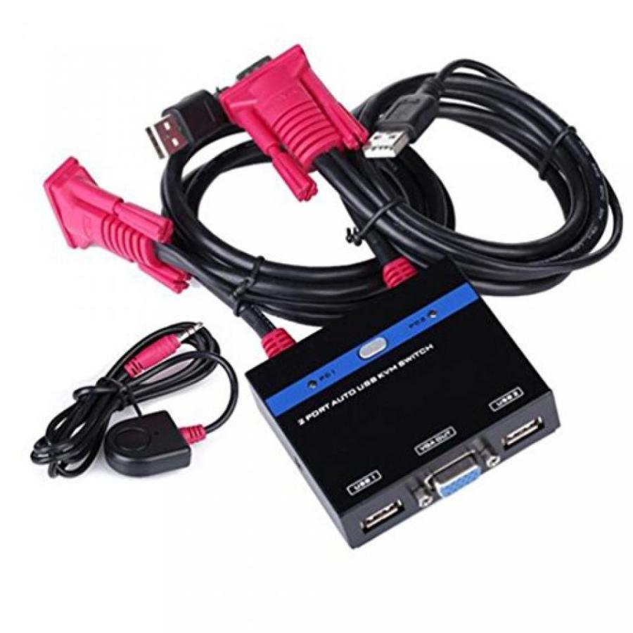外付け機器 2 Way USB KVM Switch Box， Iseebiz Intelligent 2 Port VGA USB Selector with Desktop Controller and 2 Built-in VGA USB Cable for PC
