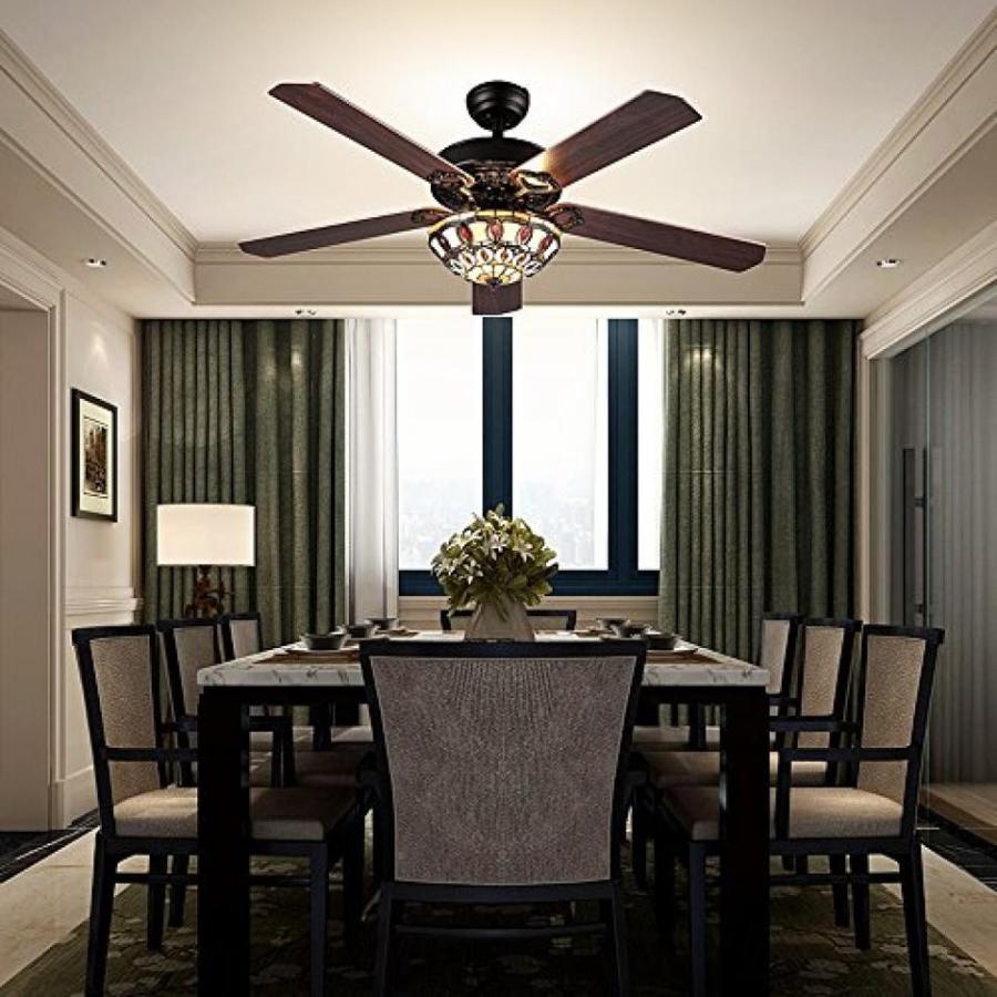 本店激安 電子ファン Tropicalfan Vintage Ceiling Fan With One Colorful Rhinestone Light Cover Home Decoration Living Room Bedroom Mute Electric Fan Chandeliers