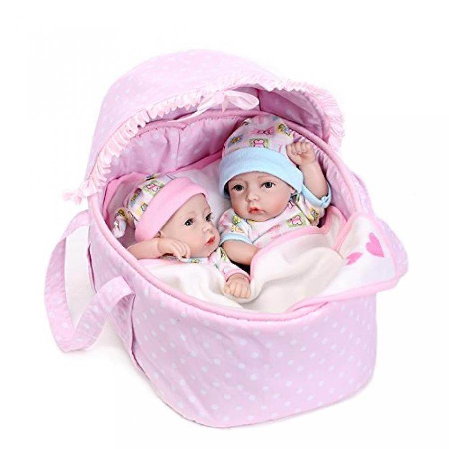 幼児用おもちゃ HerIn Lifelike Twins Reborn Baby Doll, Cute Lovely Real Full Silicone Vinyl Children Bath Partner With Cradle 9 IN｜sonicmarin