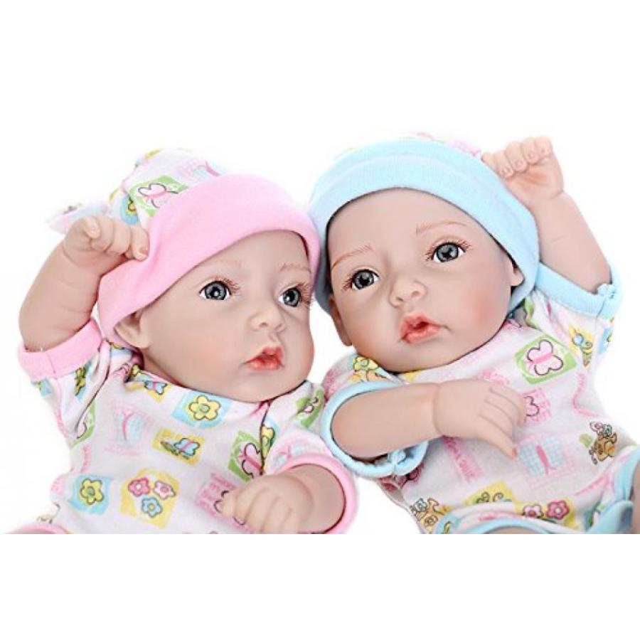 幼児用おもちゃ HerIn Lifelike Twins Reborn Baby Doll, Cute Lovely Real Full Silicone Vinyl Children Bath Partner With Cradle 9 IN｜sonicmarin｜03