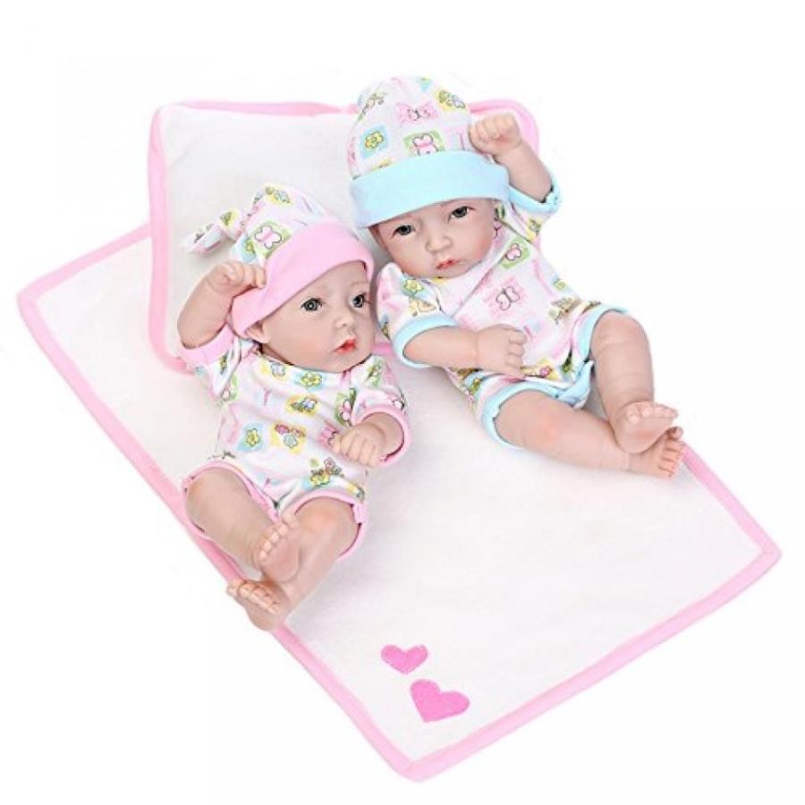 幼児用おもちゃ HerIn Lifelike Twins Reborn Baby Doll, Cute Lovely Real Full Silicone Vinyl Children Bath Partner With Cradle 9 IN｜sonicmarin｜06