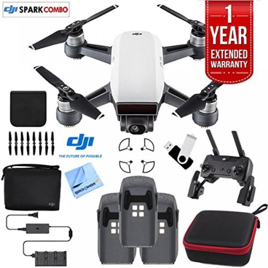 ドローン DJI SPARK Fly More Drone Comboe (Alpine White) Essentials Bundle With Three Batteries, 16GB Flash Drive, Custom Hard Case, Cleaning Cloth｜sonicmarin