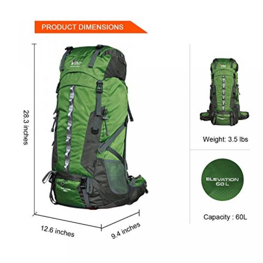 テント Waterproof 60L Camping Hiking Backpack- Vihir Nylon External Frame Travel Bag with Rain Cover for Men Women, Army Green｜sonicmarin｜03
