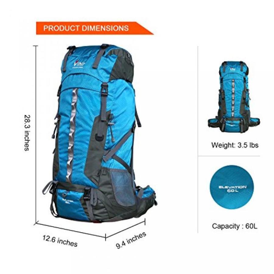 テント Waterproof 60L Camping Hiking Backpack- Vihir Nylon External Frame Travel Bag with Rain Cover for Men Women, Blue｜sonicmarin｜03